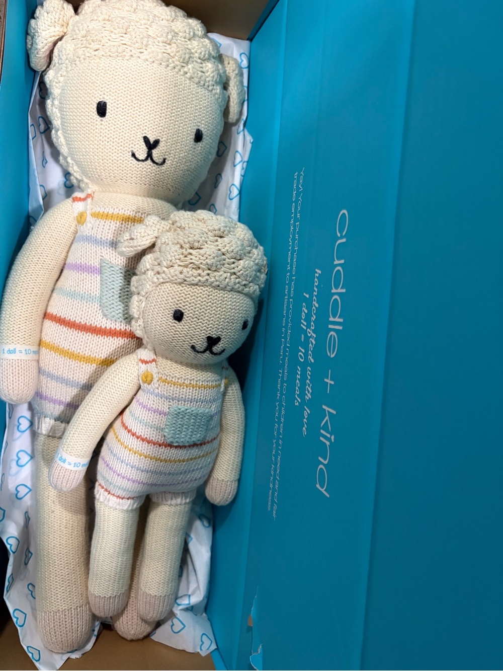 Cream Knit Lamb Doll with Pastel Stripes - Set of 2